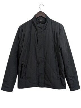 AETHER Apparel Men’s Diamond Quilted Insulated Jacket Charcoal Gray Red Lining M